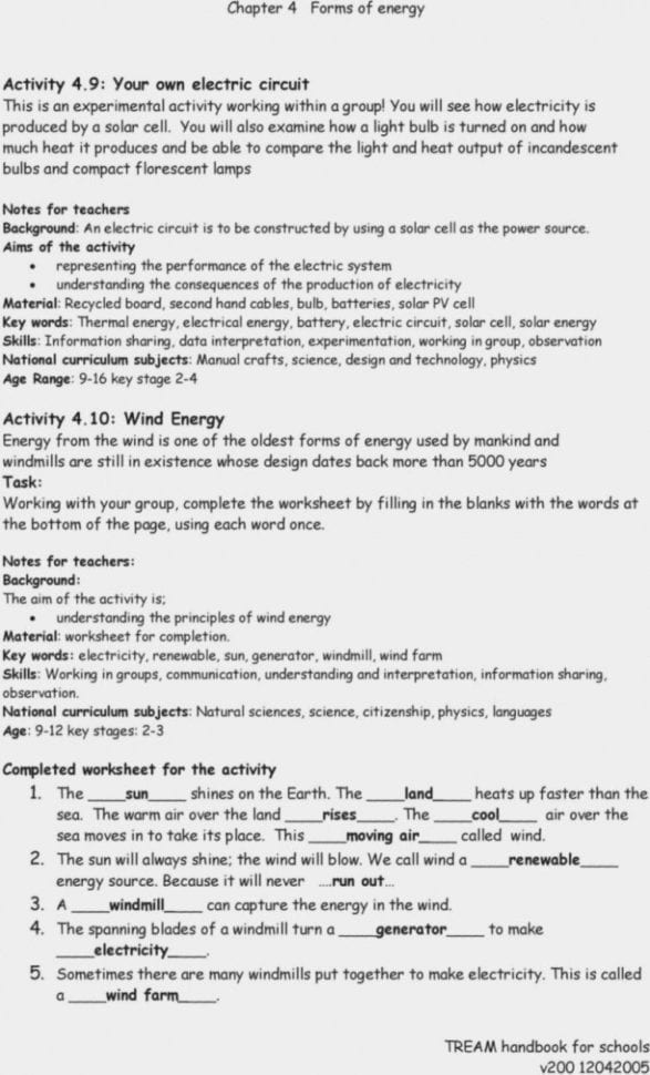 Matter And Energy Worksheet Answers
