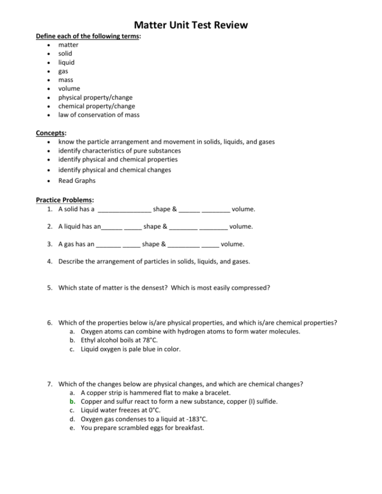 Matter Unit Test Review