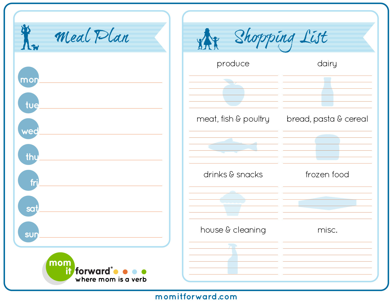Meal Plan Worksheet Printable  Mom It Forrdmom It Forrd