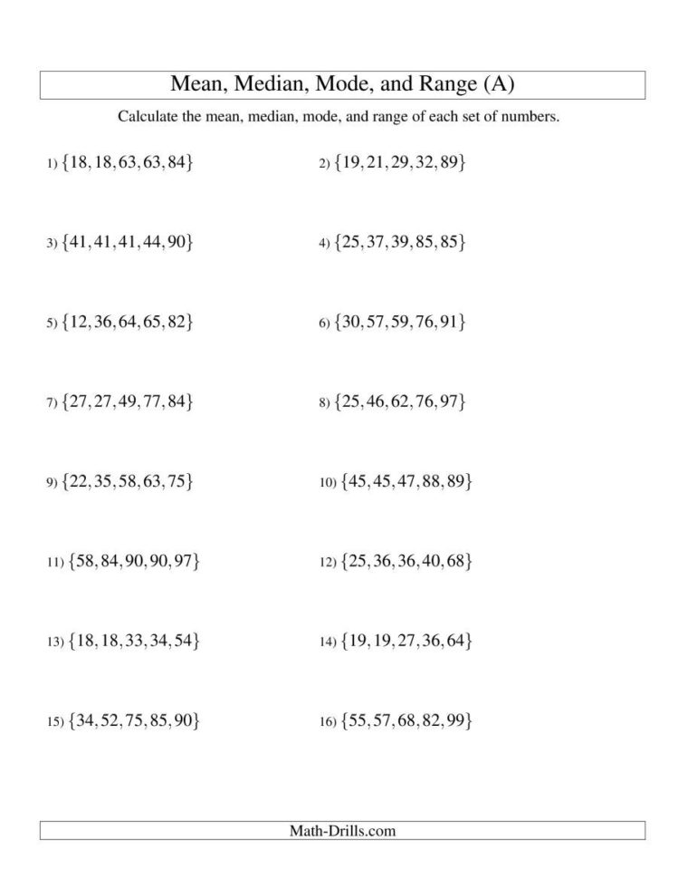 Mean Median Mode And Range  Sorted Sets Sets Of 5 From