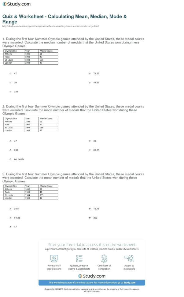 Mean Median Mode And Range Worksheets With Answers