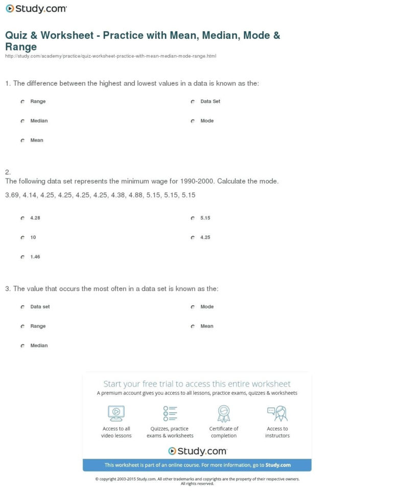 Mean Median Mode Range Finder Math Print Calculating The