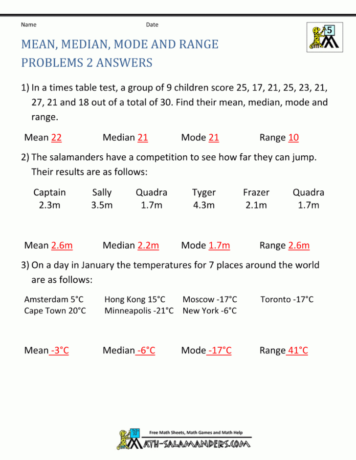 Mean Median Mode Range Worksheets — Db