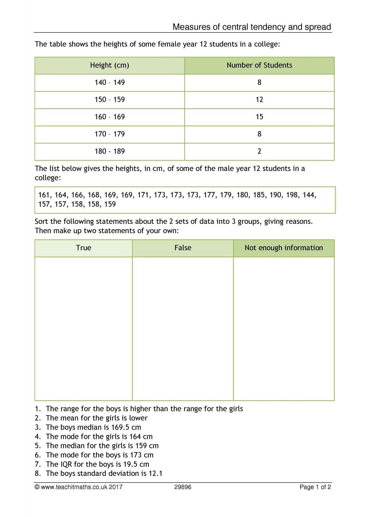 mean median mode range worksheets pdf db excelcom