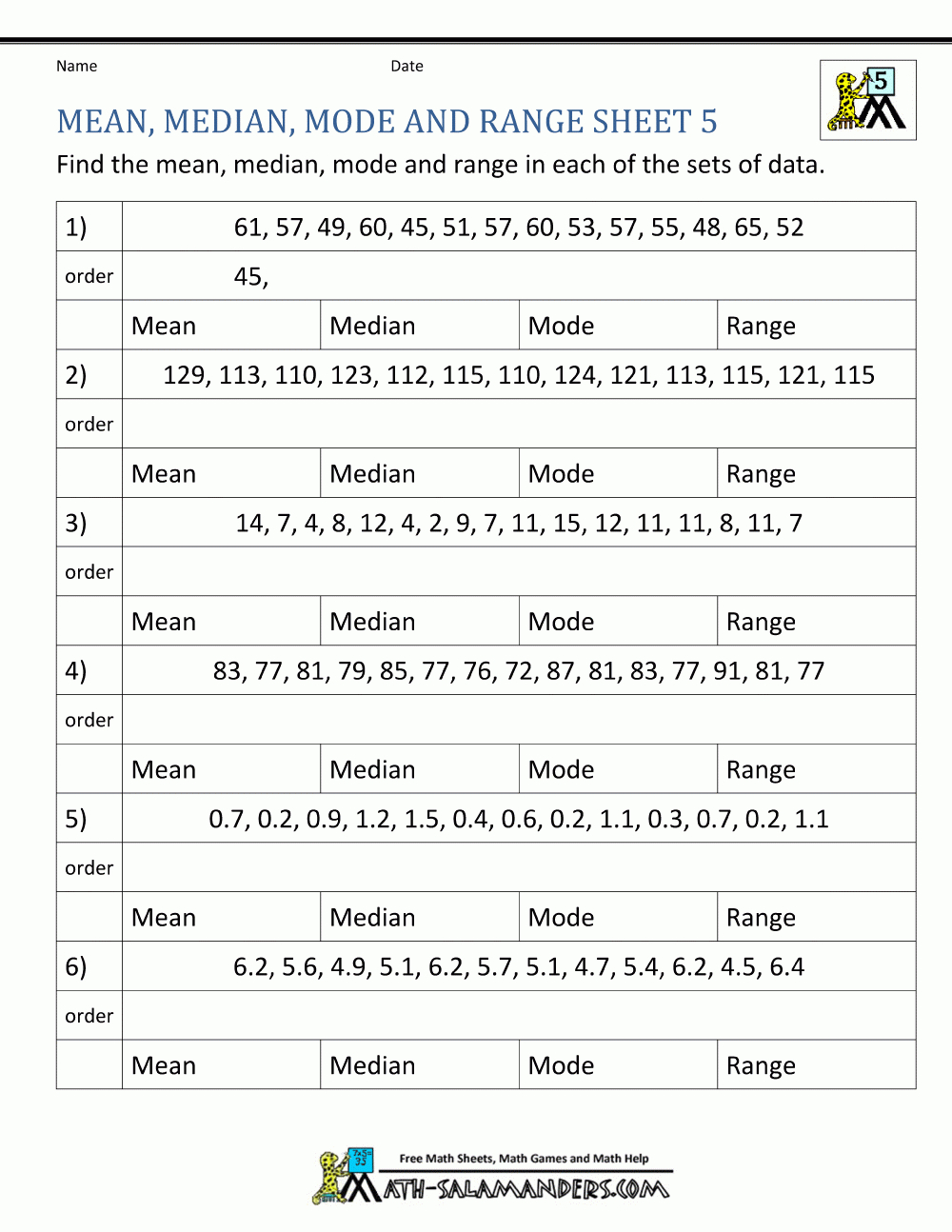 Mean Median Mode Range Worksheets With Answers Db excel