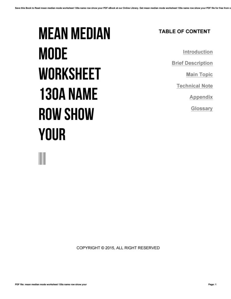 Mean Median Mode Worksheet 130A Name Row Show Youro086