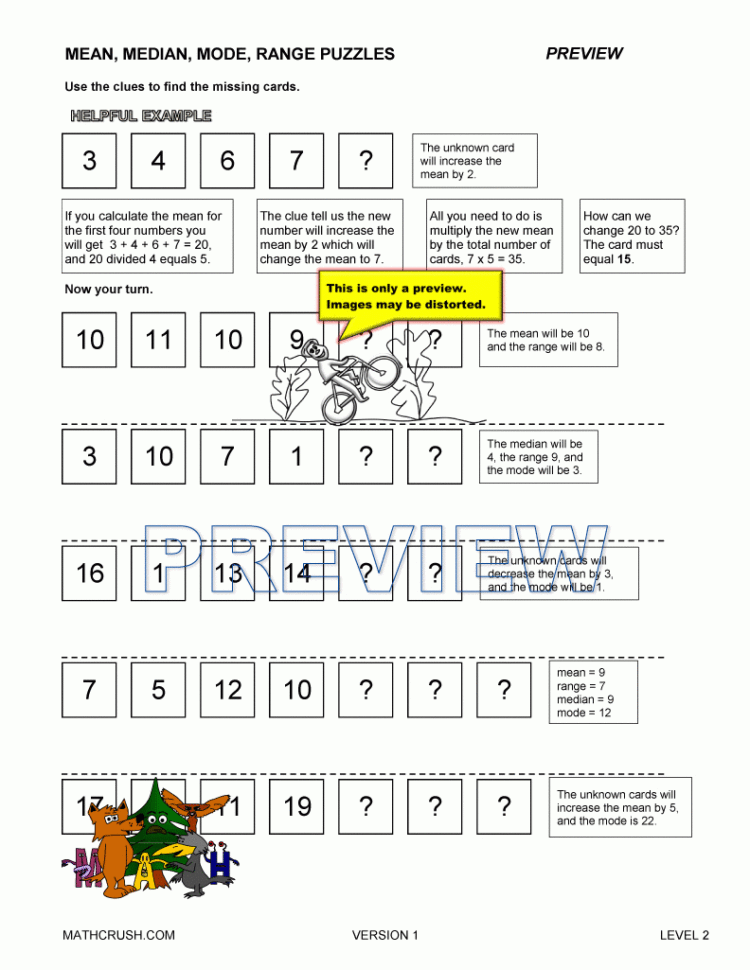 Mean Median Mode Worksheetsmath Crush