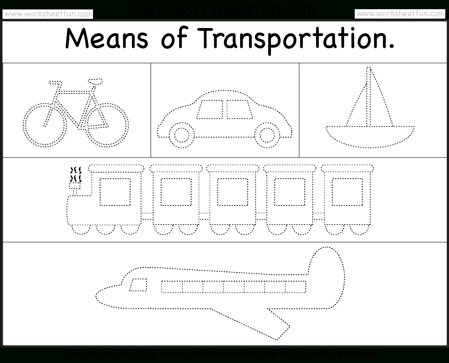 Means Of Transportation – Tracing Worksheet  Free Printable