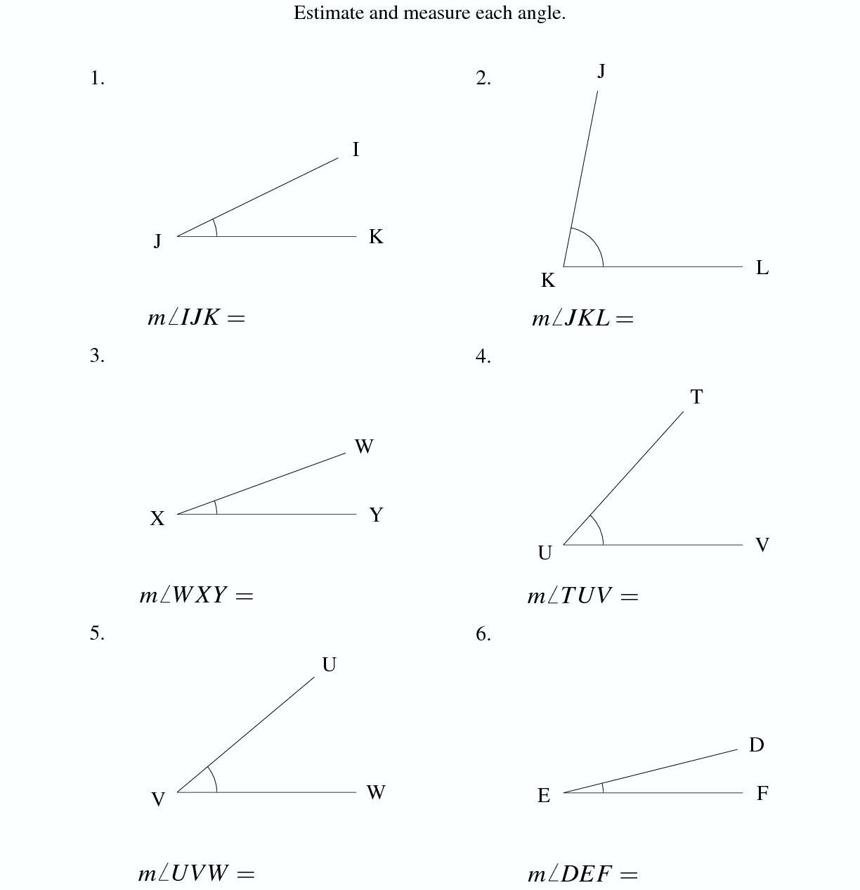 measuring angles with protractor worksheet