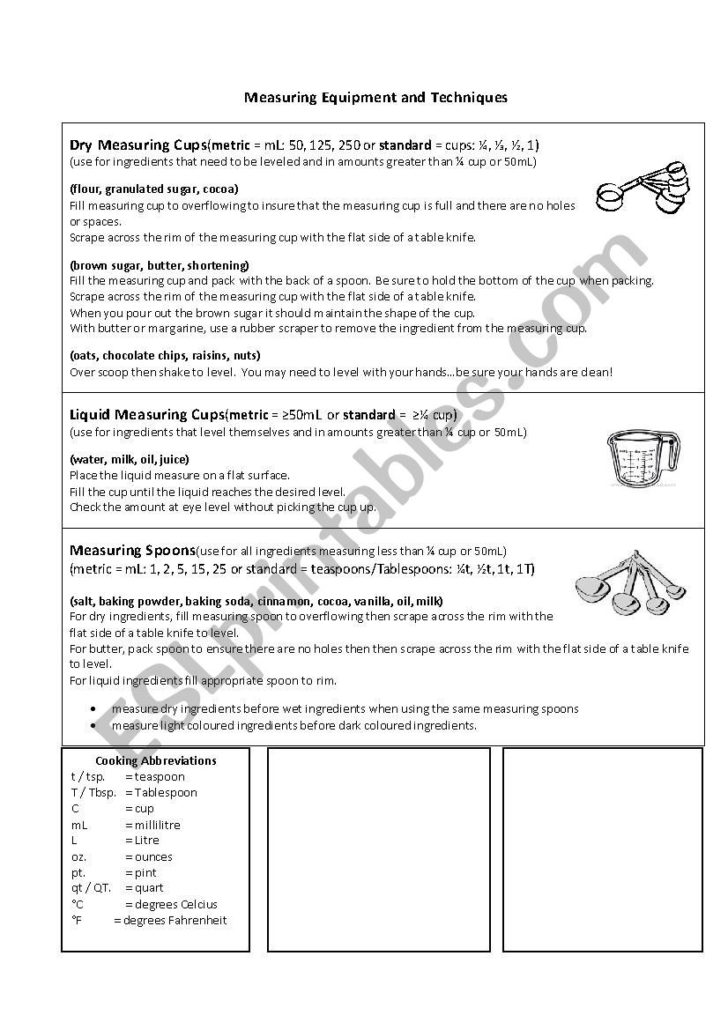Kitchen Equivalents Worksheet — db-excel.com