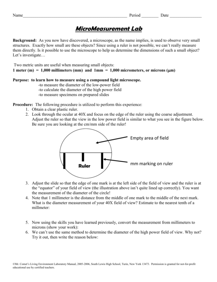 Measuring With A Microscope – Lab 7