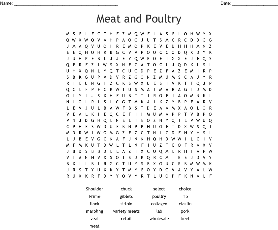 Meat And Poultry Word Search  Word