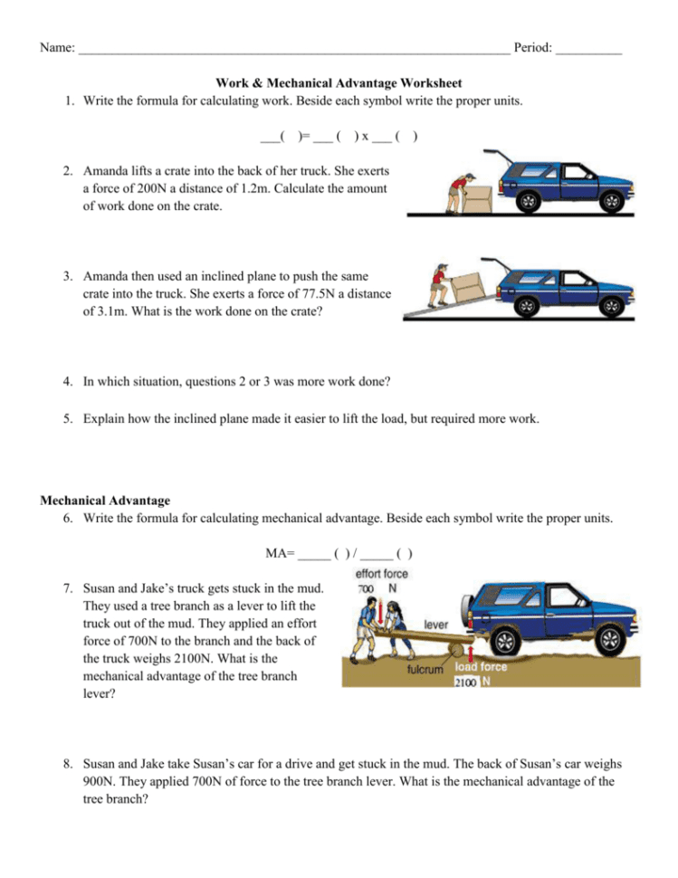 Mechanical Advantage Worksheet