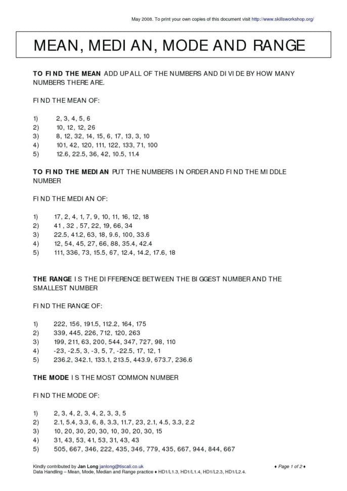 Median Grade Math Grade Math Worksheets Mean Median And Mode
