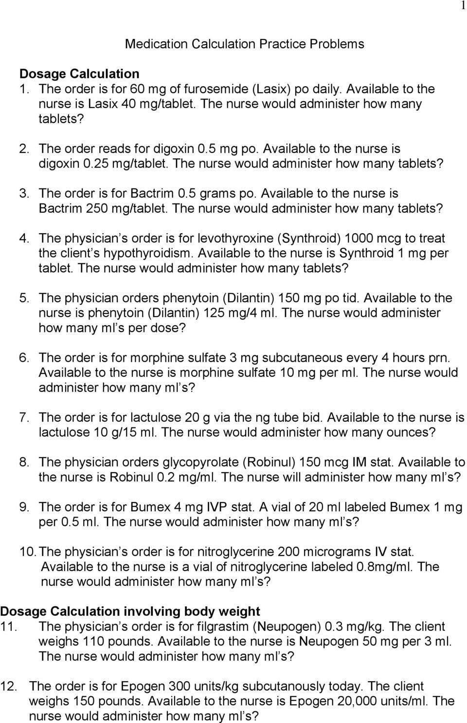 medication calculation practice problems pdf db excelcom