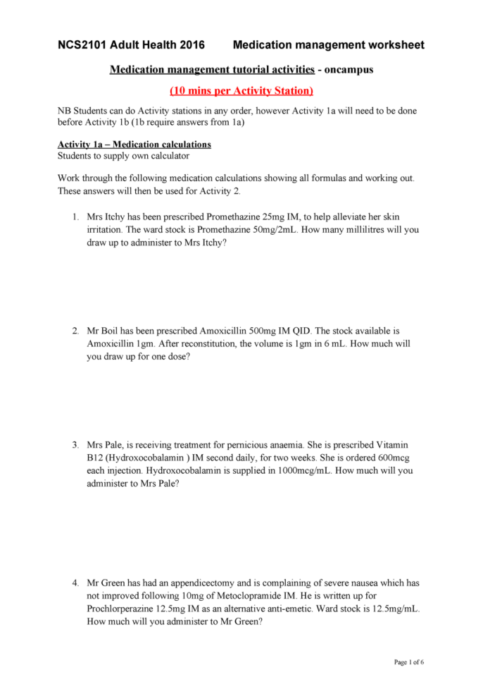 Medication Management Worksheet  Oncampus Students
