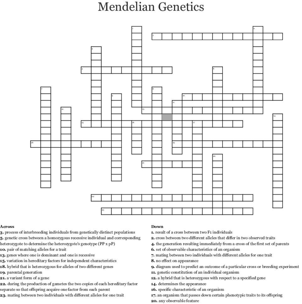 Mendelian Genetics Crossword  Word