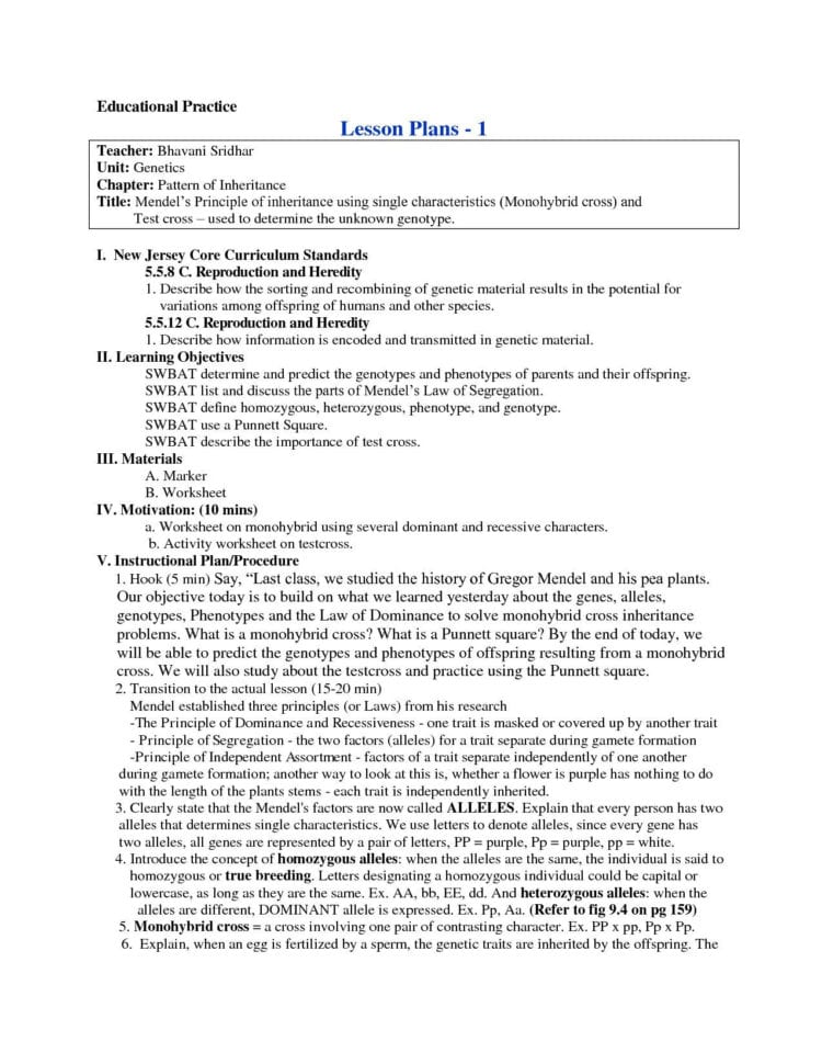 Mendelian Genetics Worksheet Answer Key