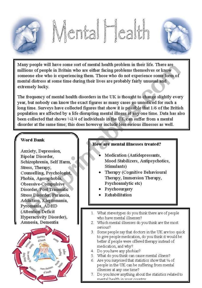 Mental Health  Esl Worksheetdebbiecampbell