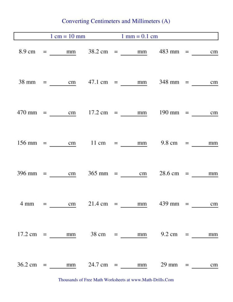 Metric Conversion Of Centimeters And Millimeters A
