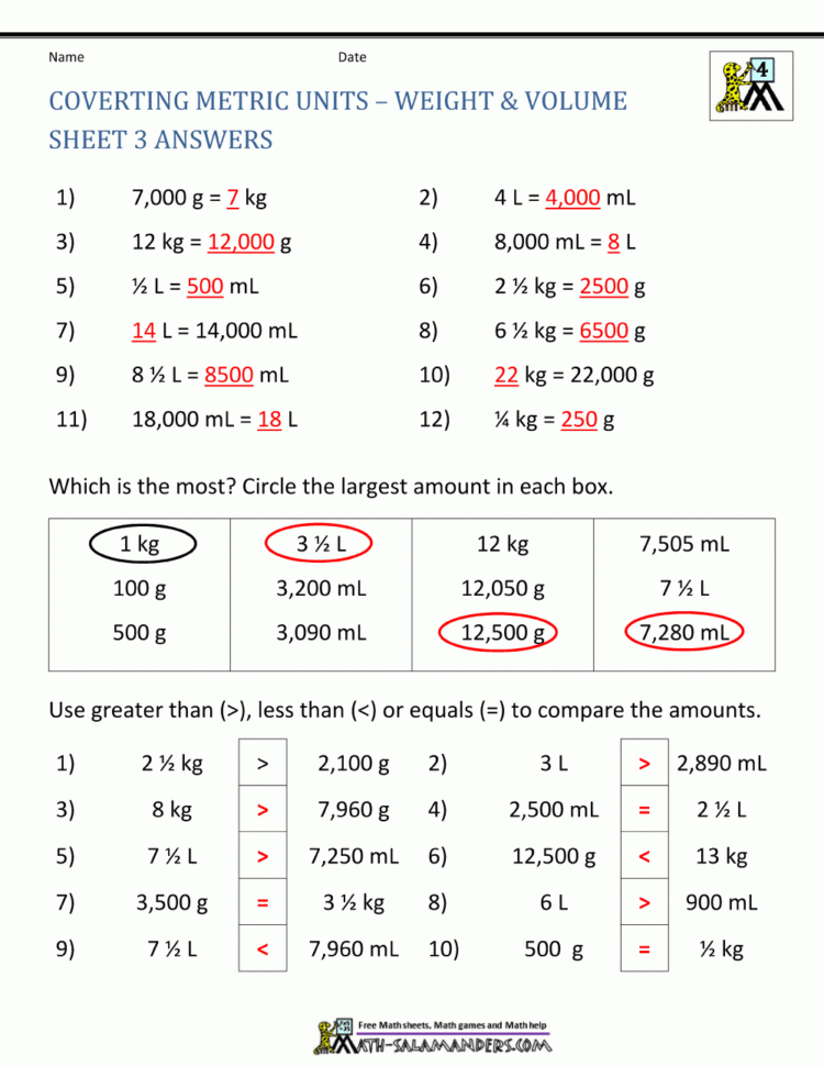 Metric Conversion Worksheet