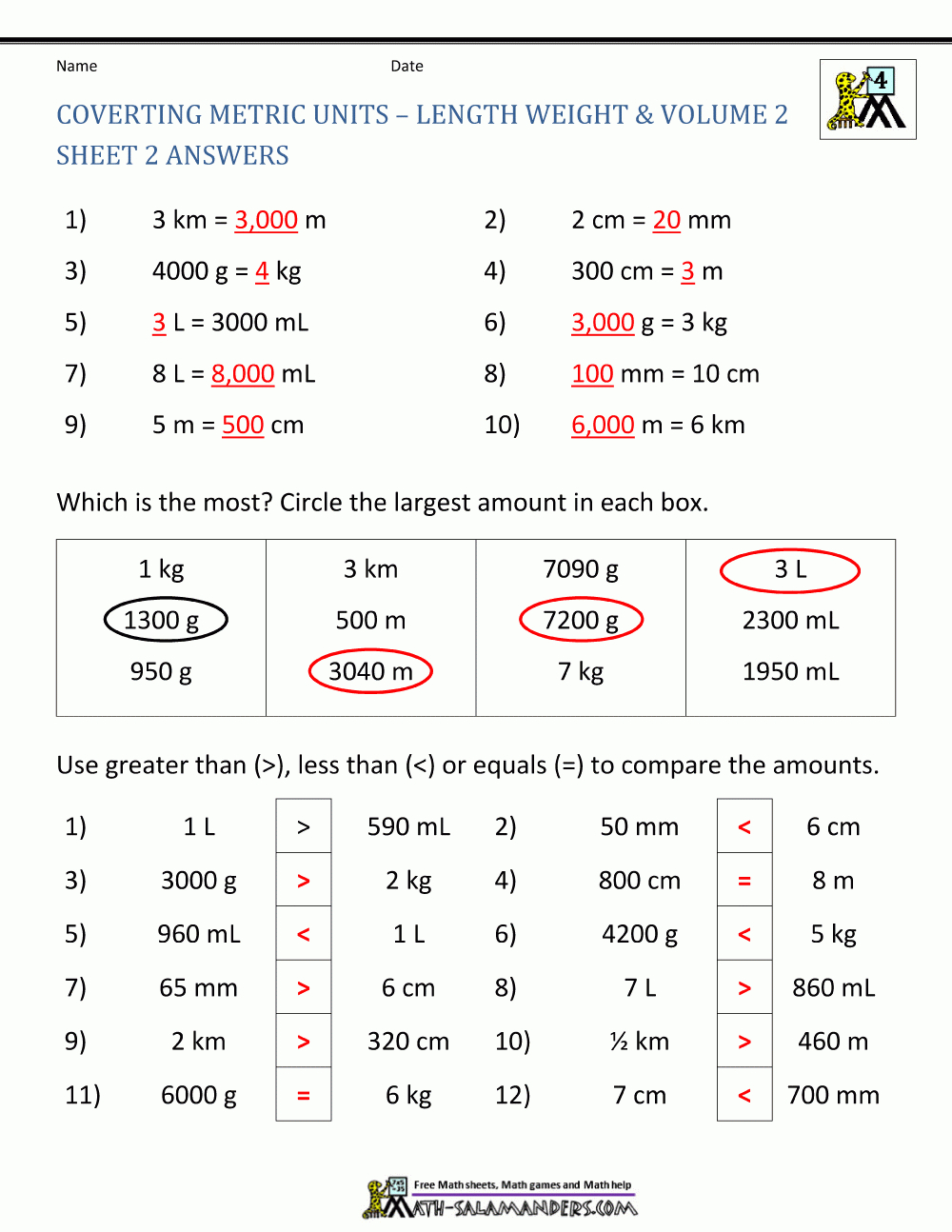 Metric Measurements Worksheet With Regard To Metric Conversion Worksheet 1