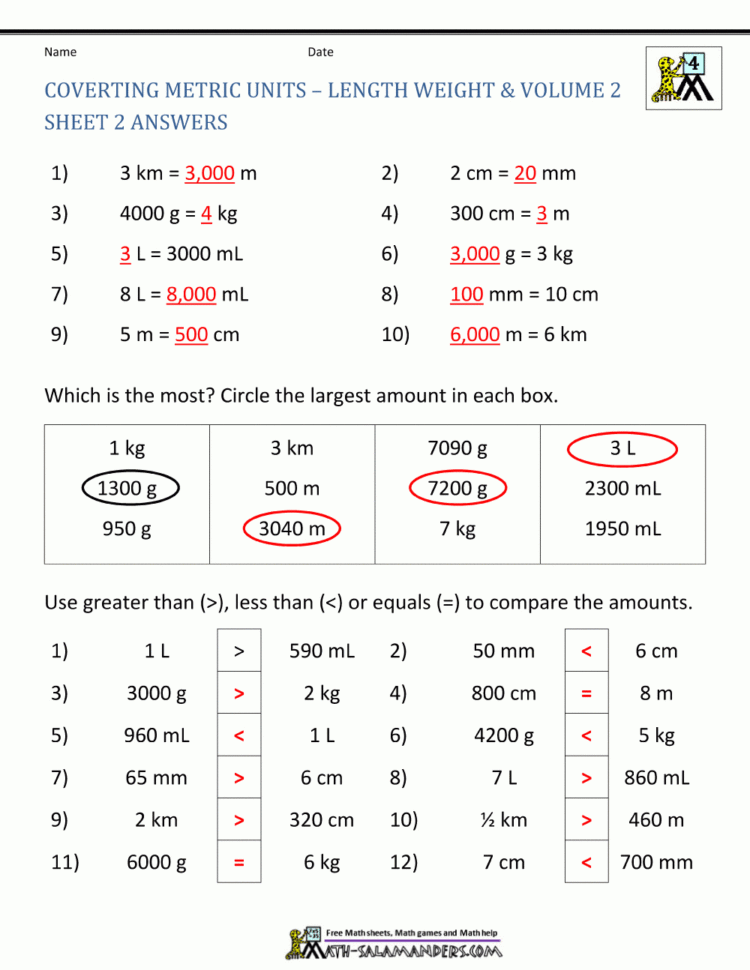 Metric Conversion Worksheet