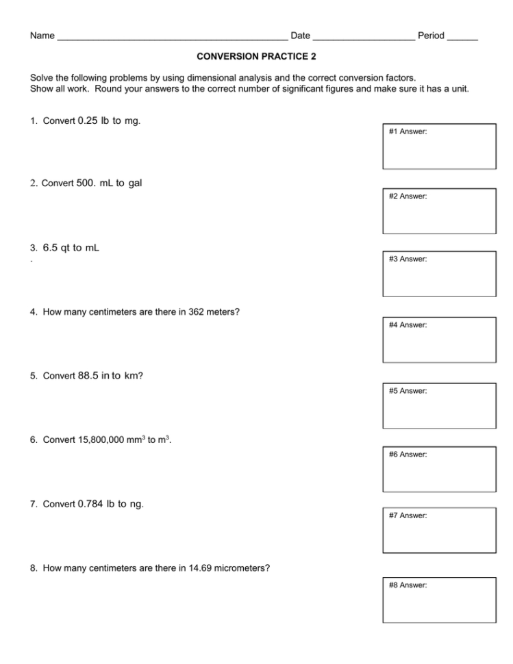 Metric Conversion Worksheet  Mhs Pre