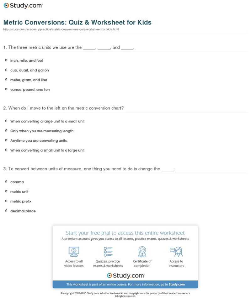 Metric Conversions Quiz  Worksheet For Kids  Study