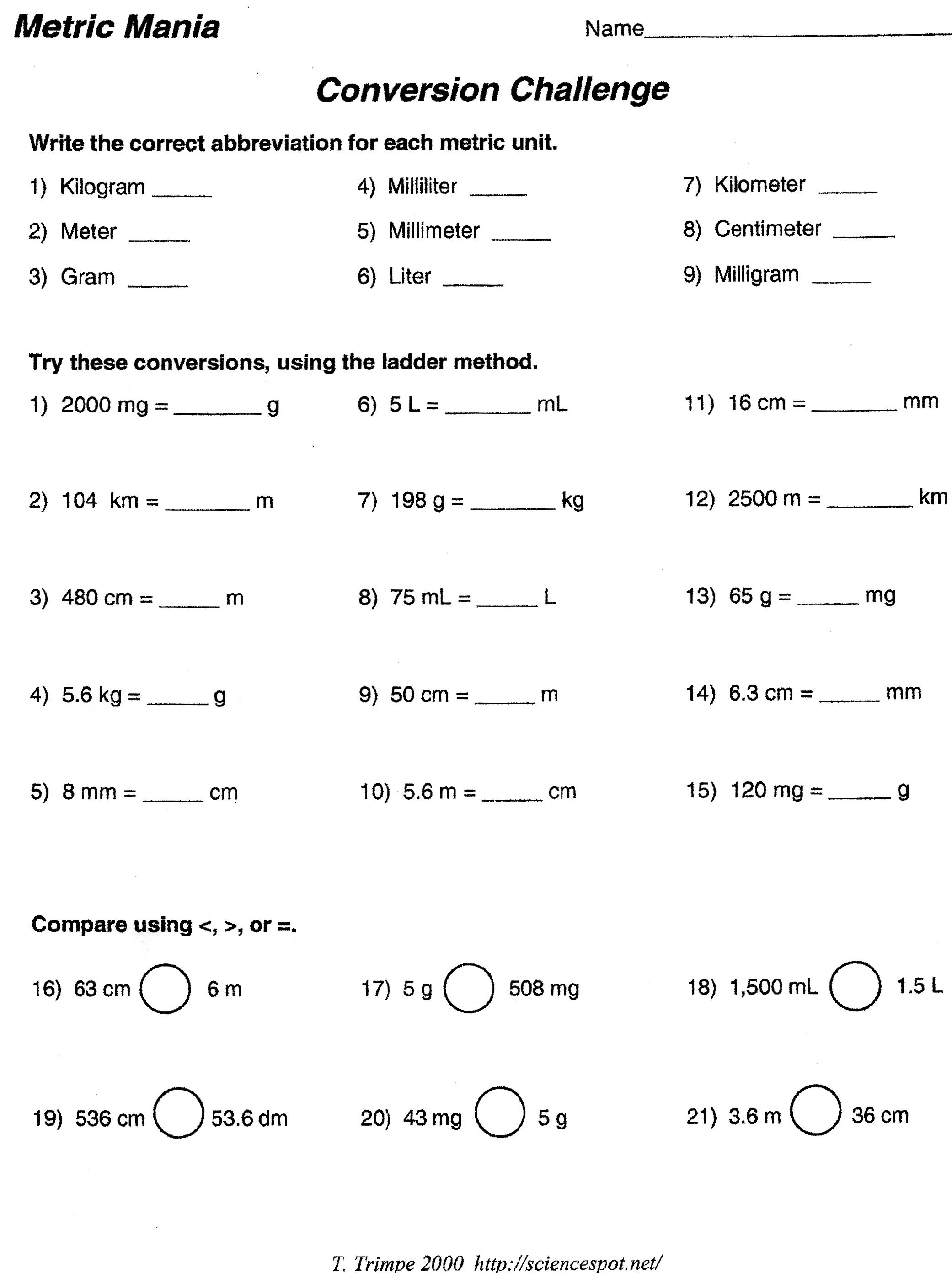 Metric System Conversion  Charts Collection Gallery