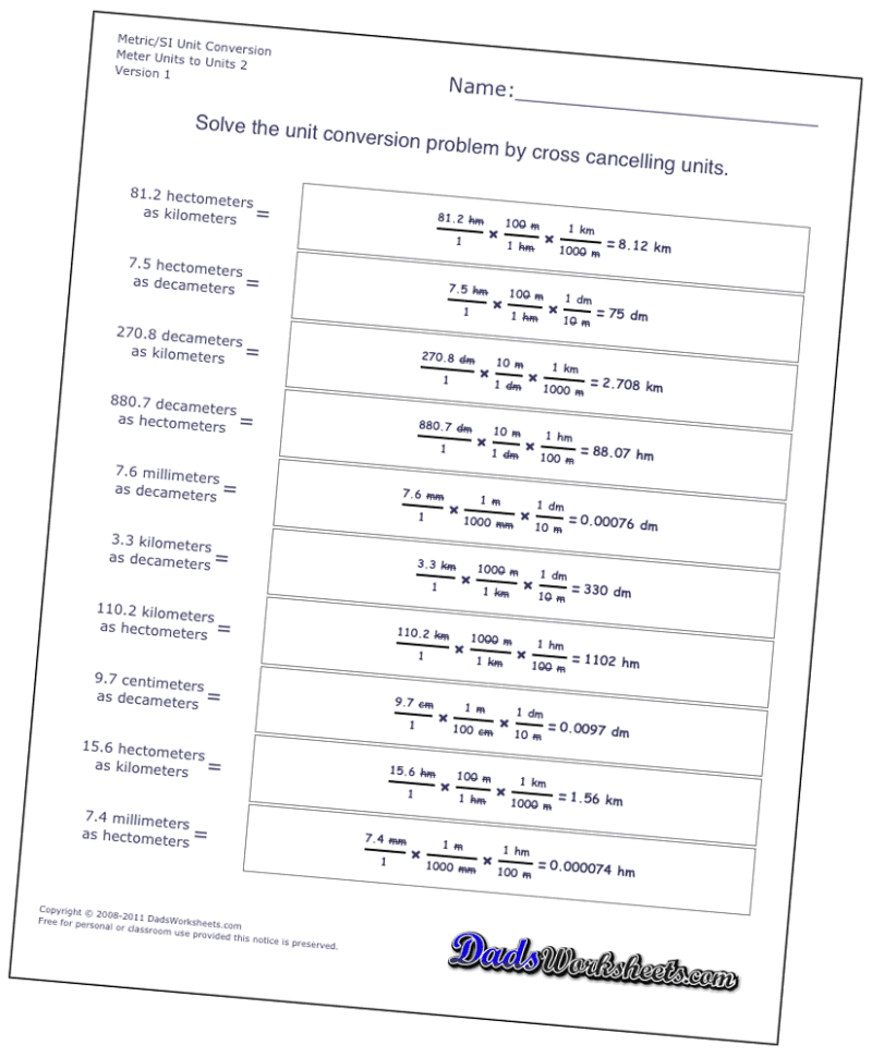 Metric Unit Conversion Worksheets  Dadsworksheets