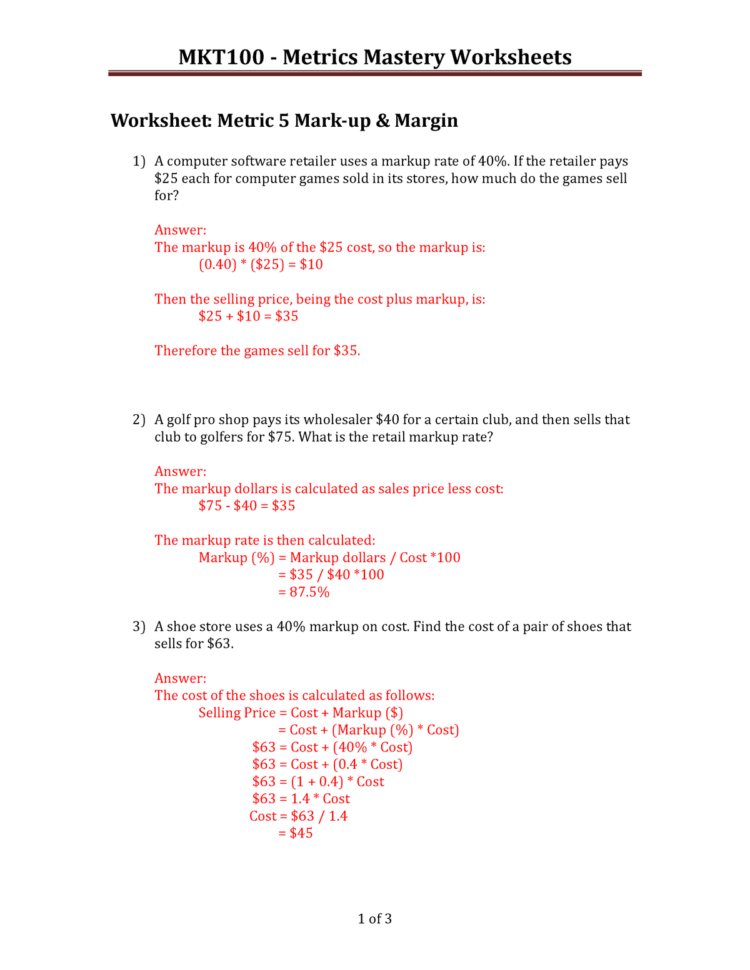 Metrics 5 Mastery Worksheets  With Answers  Cmkt 100  Studocu