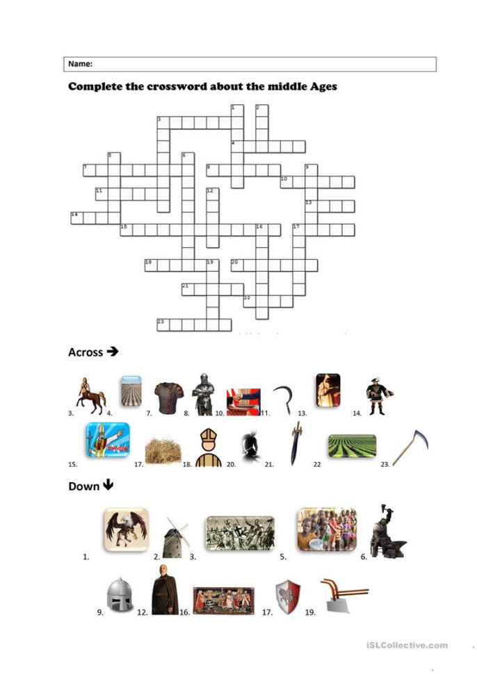 Middle Ages Crossword  English Esl Worksheets