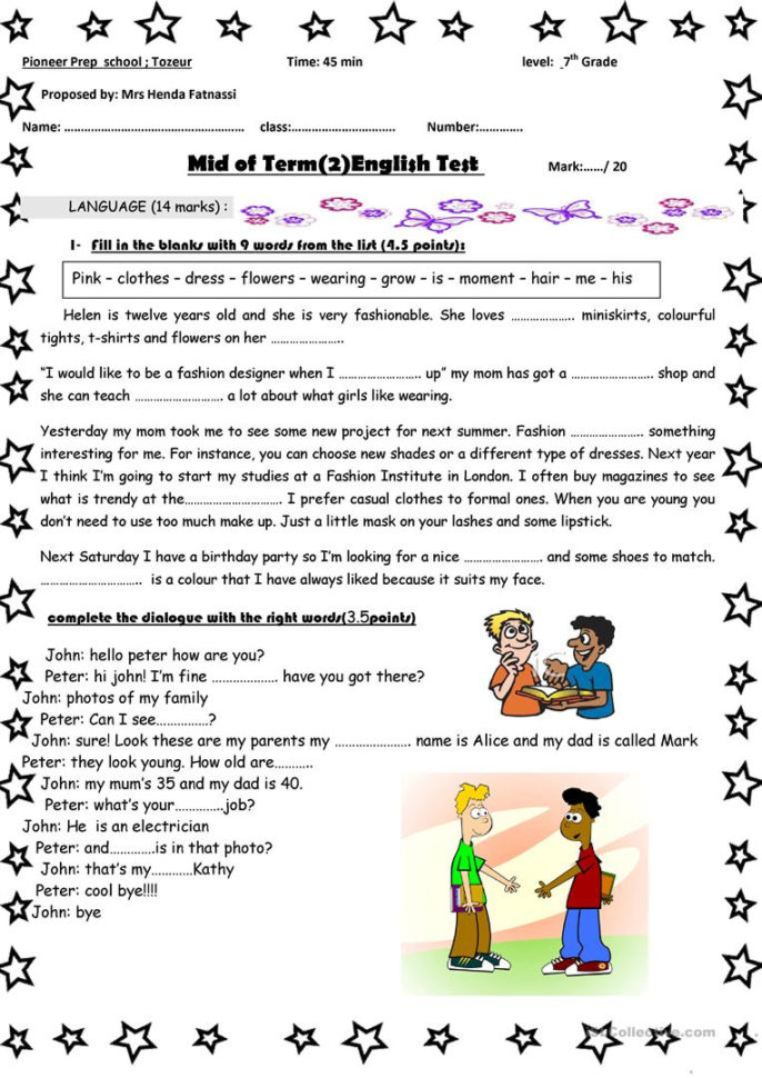 Midterm 2 7Th Grade Test  English Esl Worksheets