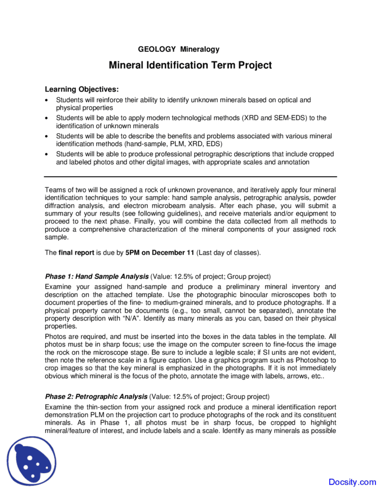 Mineral Identification  Mineral Deposits  Lecture Notes