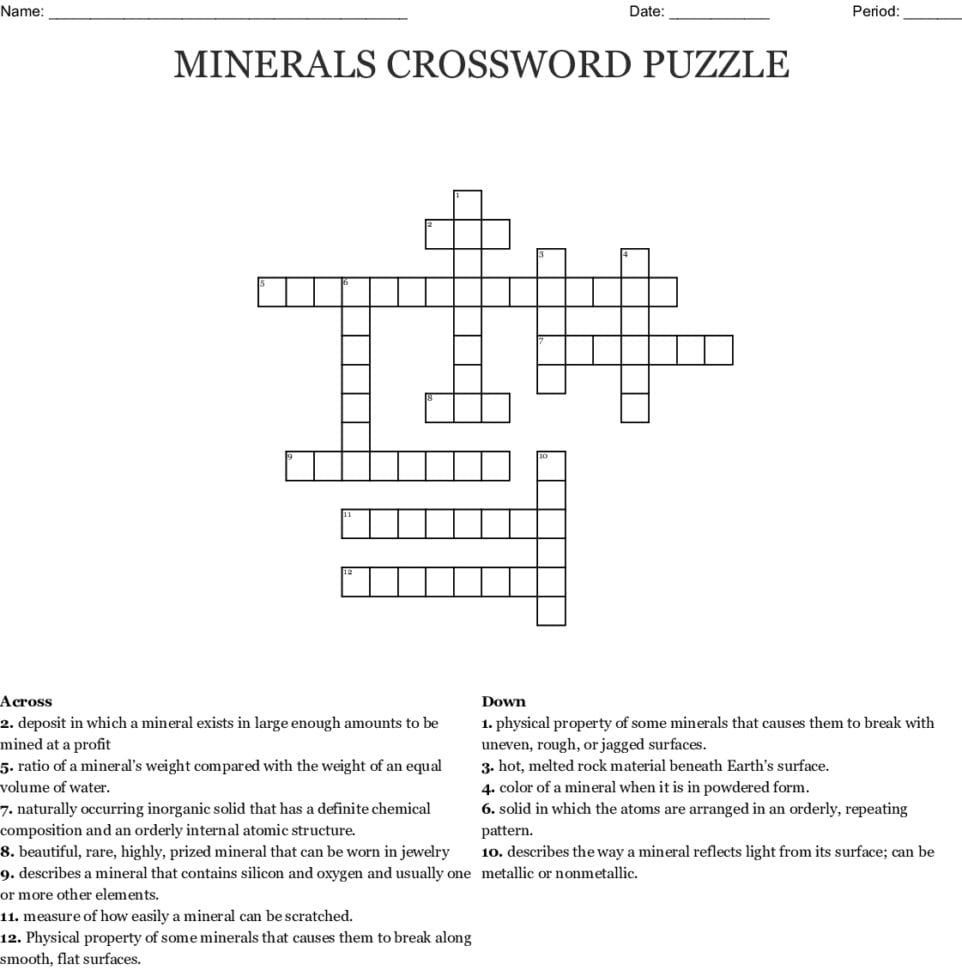 Minerals Crossword Puzzle Word — db-excel.com