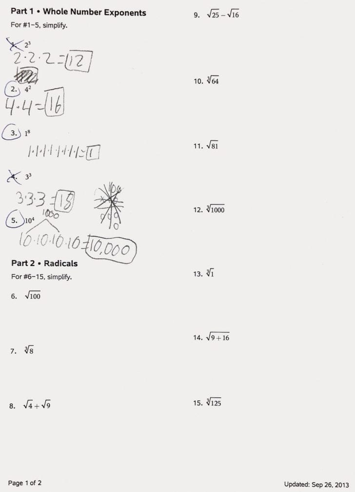 Radicals And Rational Exponents Worksheet Answers — db-excel.com