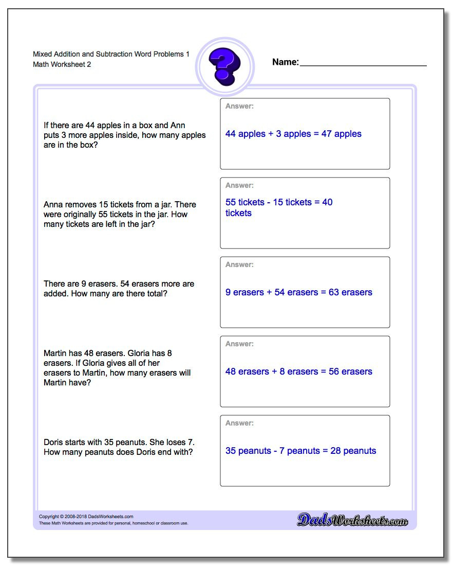 Mixed Addition And Subtraction Word Problems