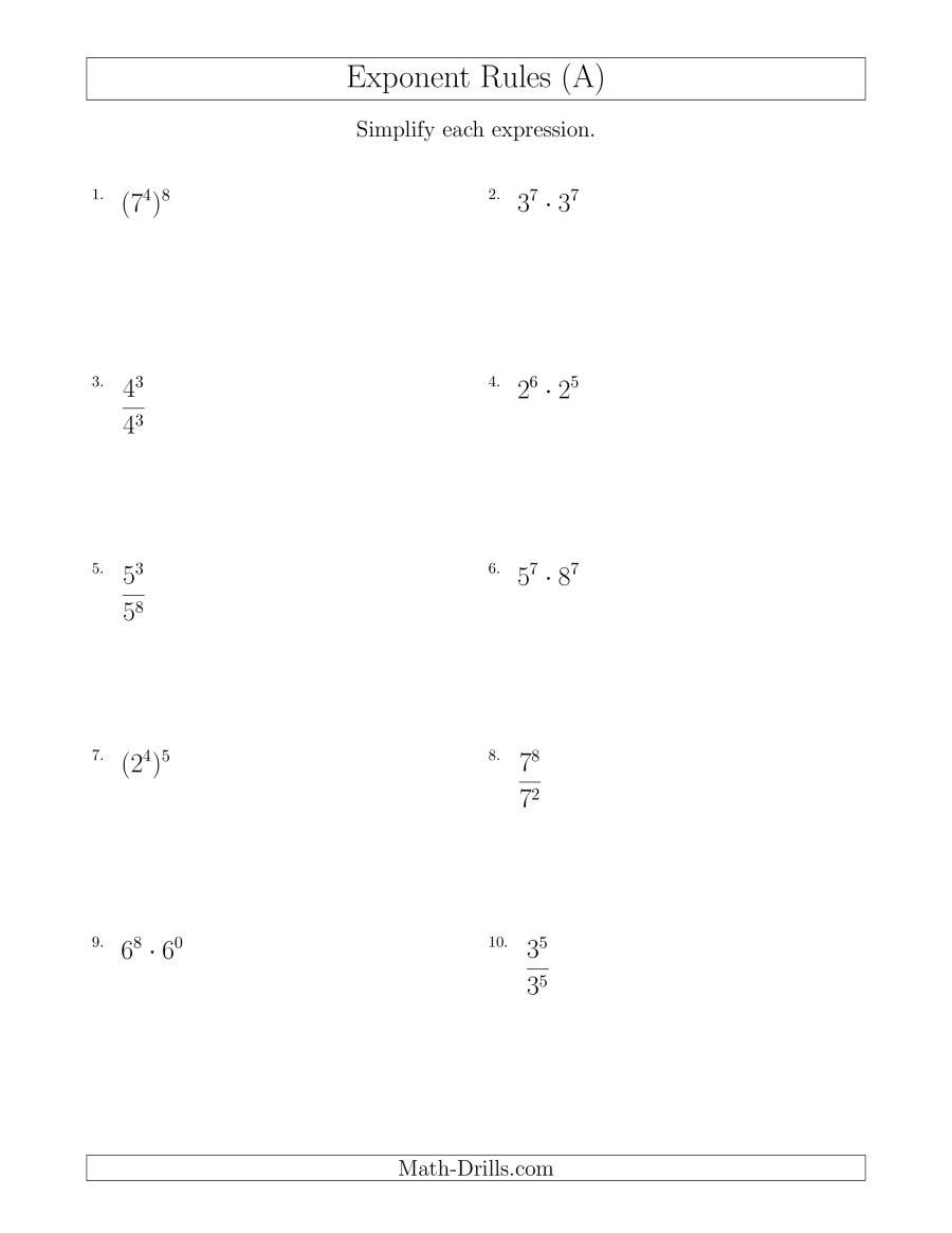 Exponent Rules Worksheet Answer Key Db excel