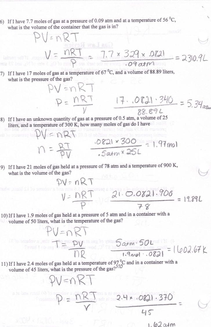 The Gas Laws Worksheet The Gas Laws Worksheet