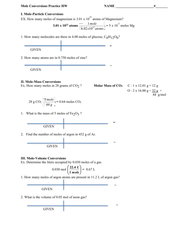 Mole Mass And Particle Conversion Worksheet