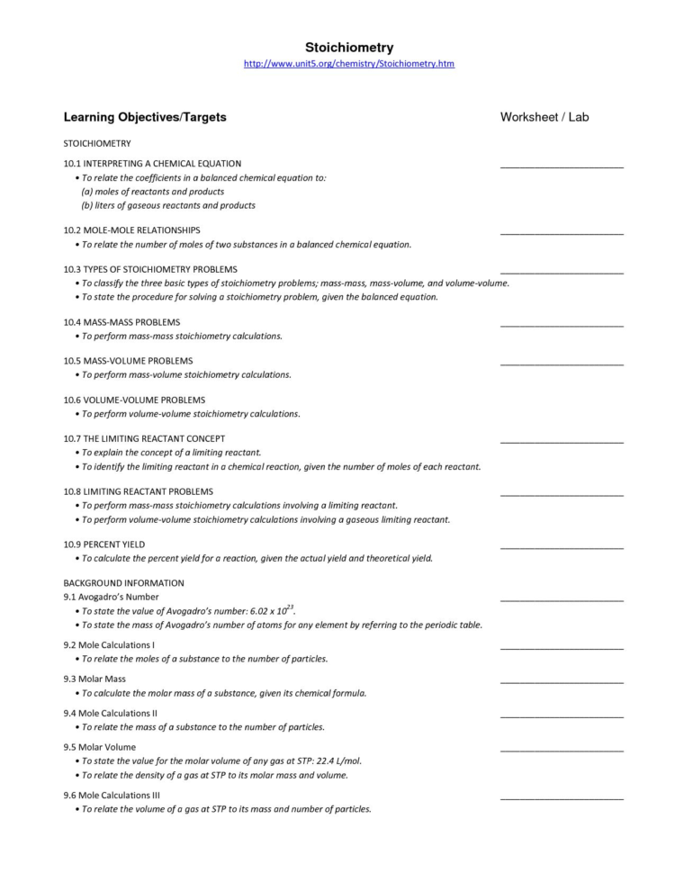 Mixed Mole Problems Worksheet Answers