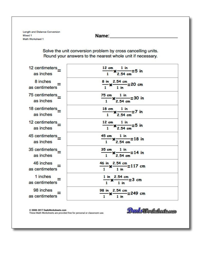 Metric Conversion Worksheet 1 Answer Key