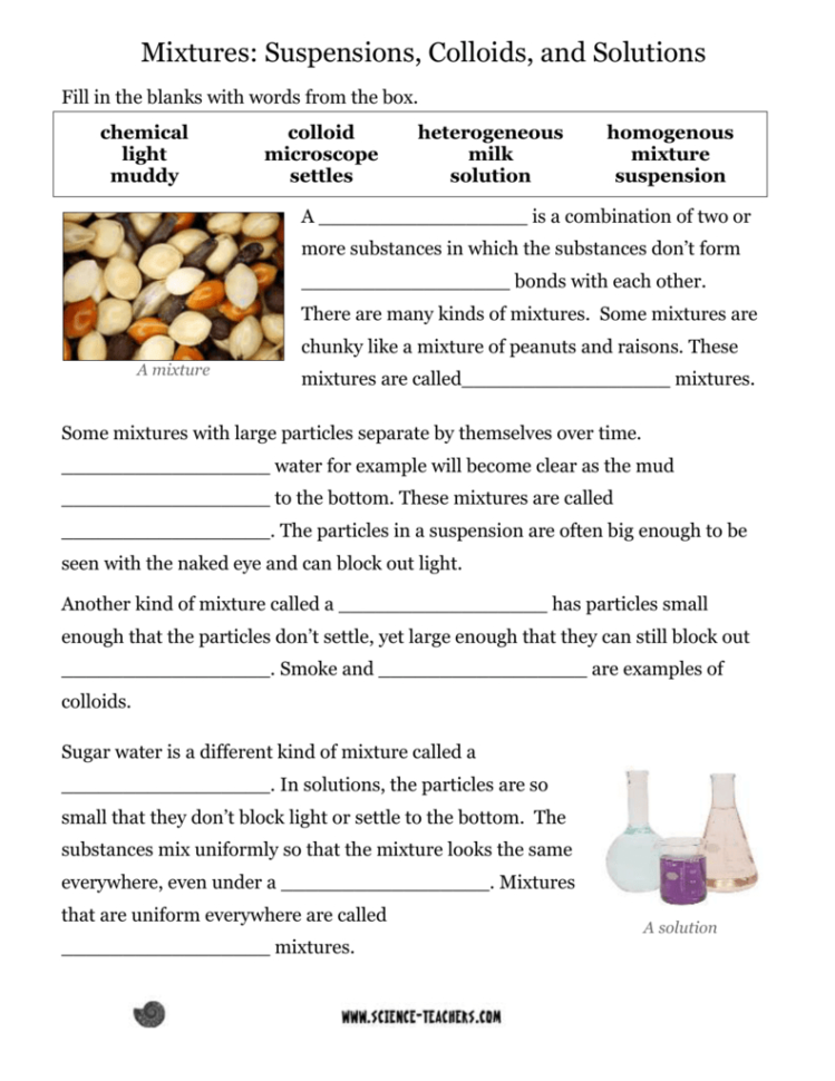 Mixtures  Science Teacher Resources