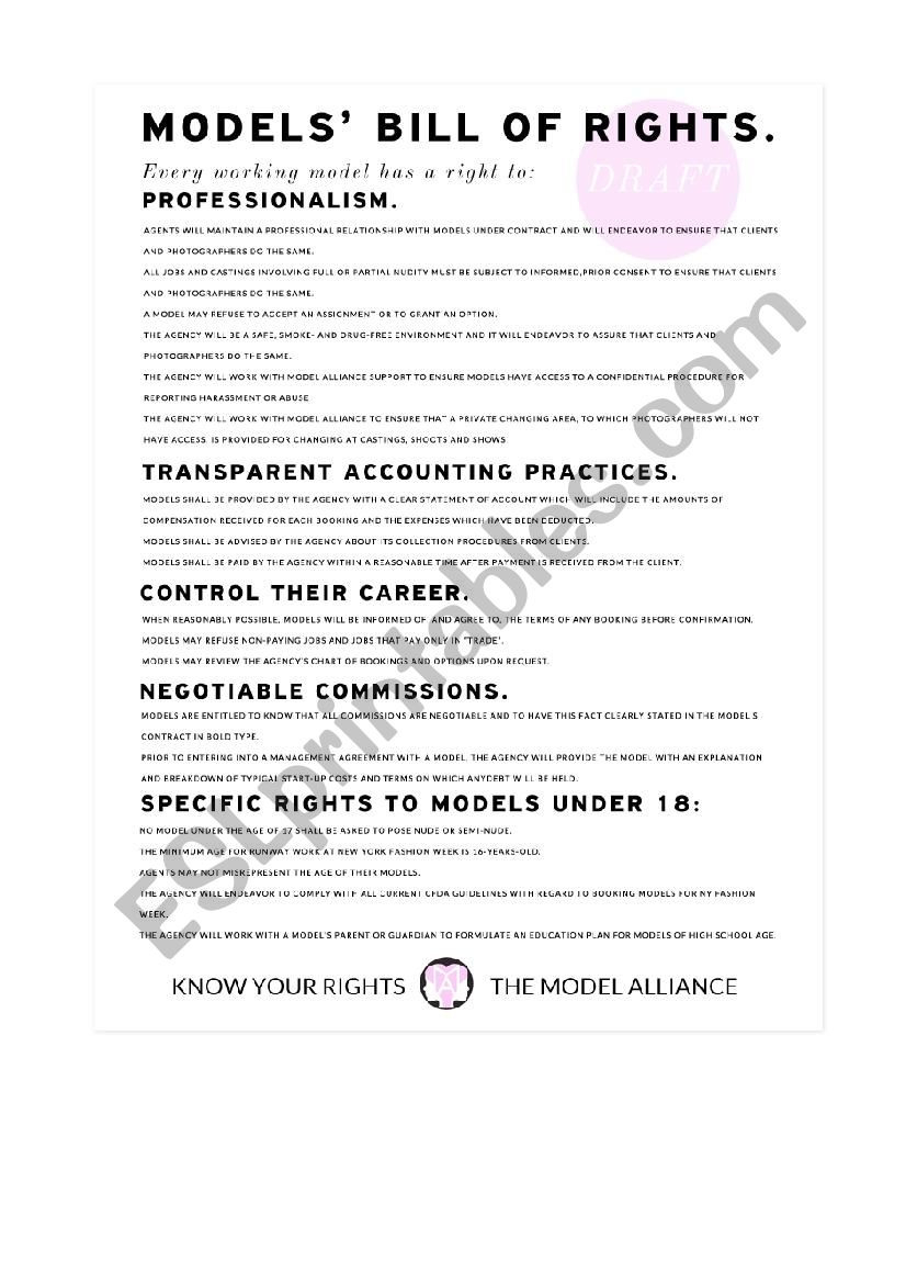 Model Bill Of Rights  Esl Worksheet2Tiresome