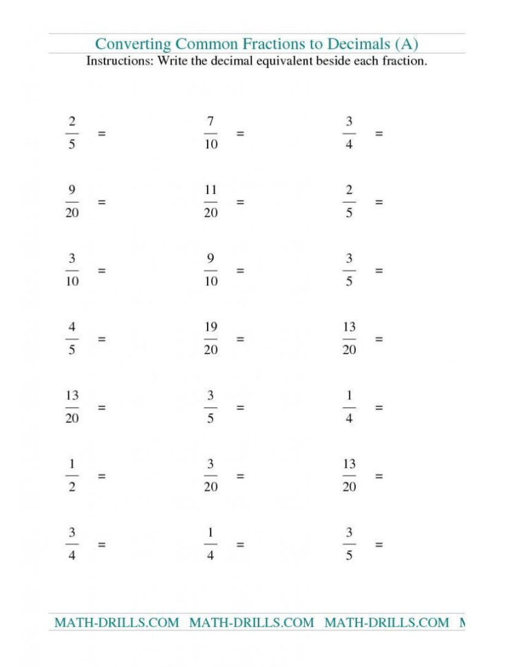 Model Fraction Decimal Printable Worksheets Fractions Math