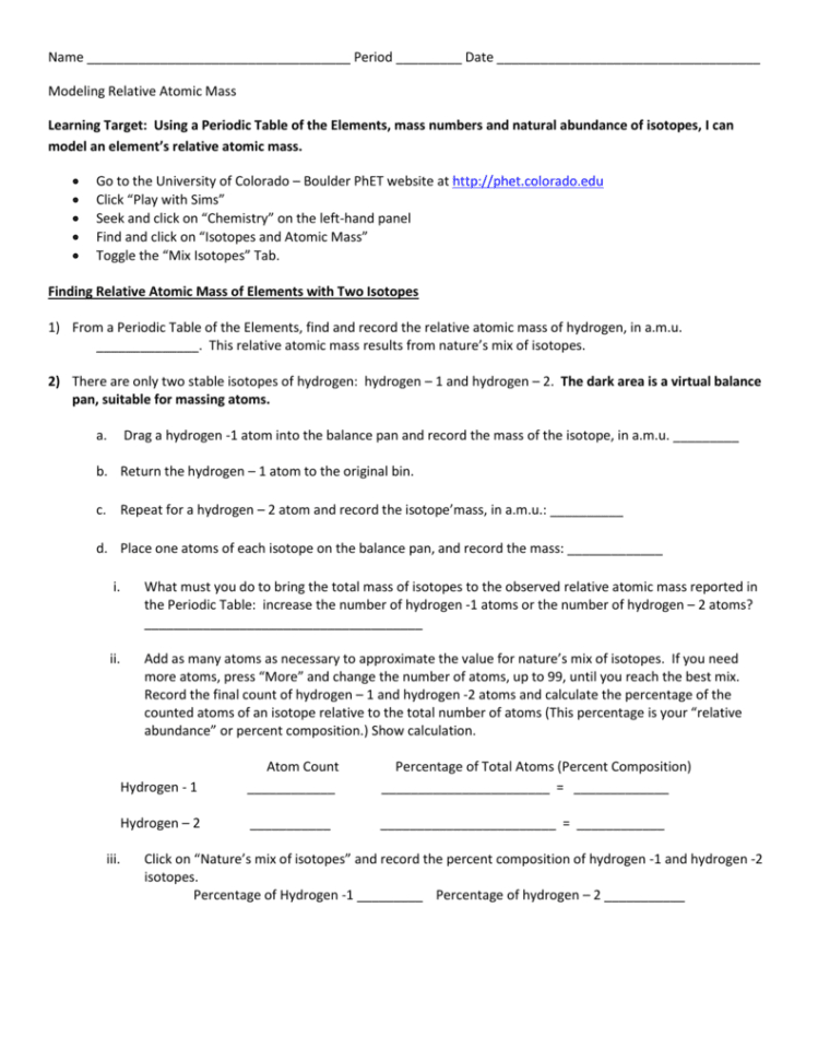 Modeling Relative Atomic Massdoc