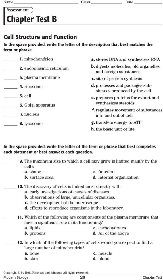 Modern Biology Chapter Tests With Answer Key General And