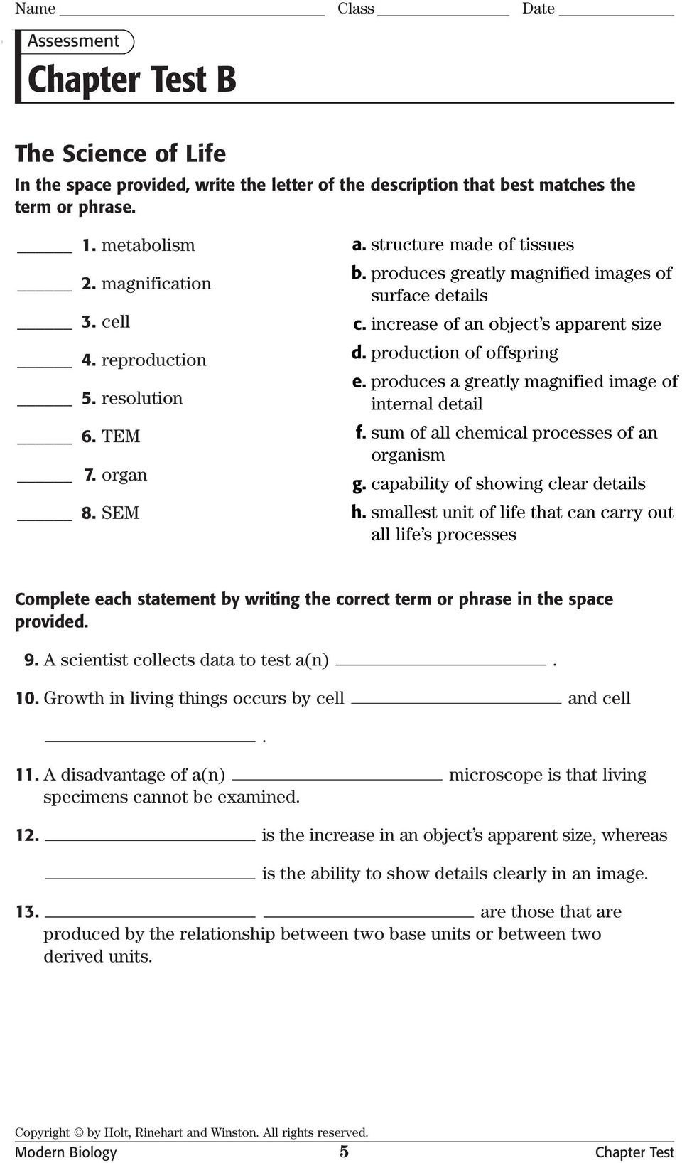 Modern Biology Chapter Tests With Answer Key General And Advanced Pdf —