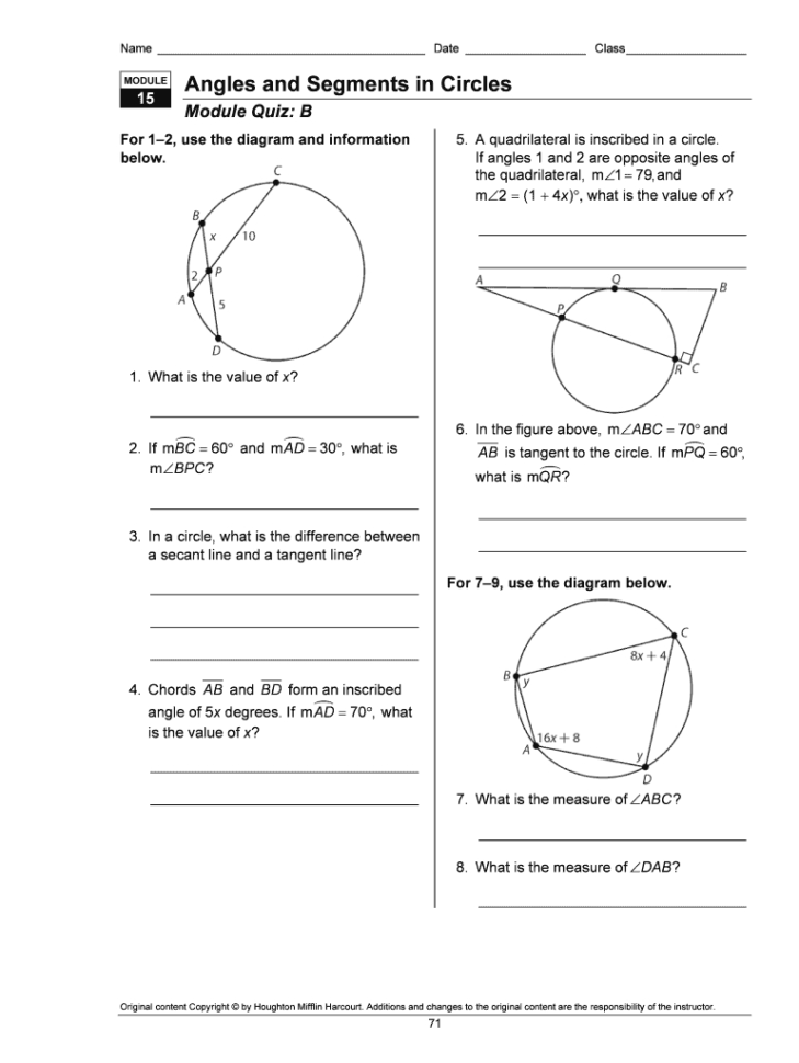 Module 15 Angles And Segments In Circles Answers  Fill